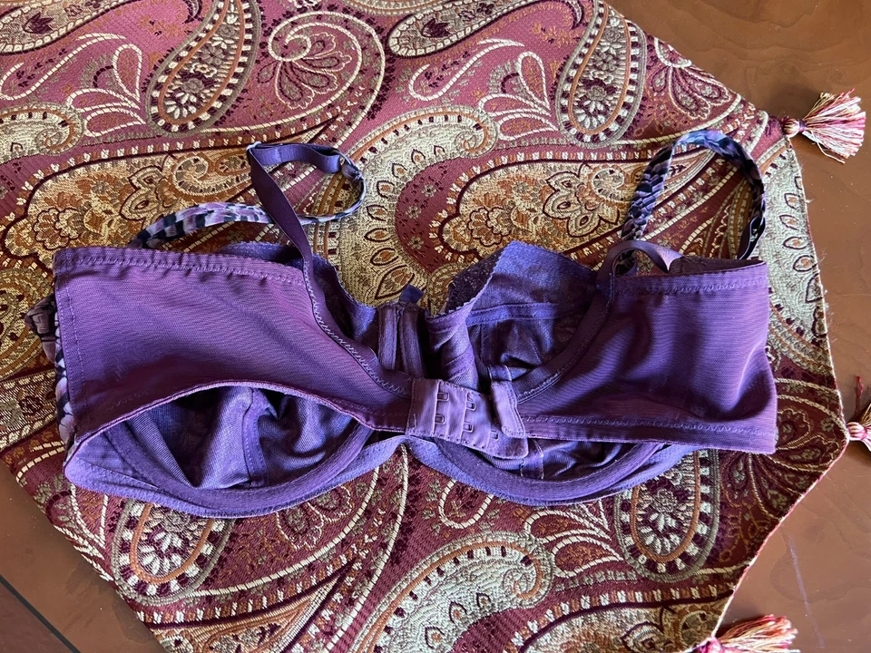 Cleo by Panache Sasha 6491 Balconette Violet Feather Print Bra Bow 36E - Image 3 of 4