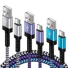 USB-A to USB C Charger Braided Cord 3Pack 3/6/10FT Long USB A to Type C Charg...