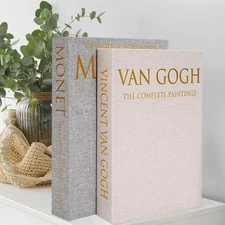 Decorative Book Storage Box Set of 2, Stylish Decorative Books, Linen Faux Bo...