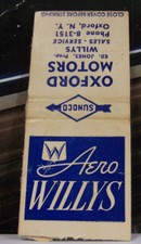   Rare Vintage Matchbook Cover W1 Oxford New York Motors Aero Willys Sunoco 