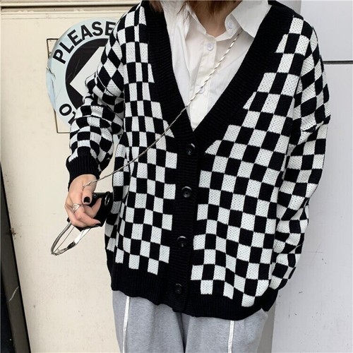 Black \u0026 White Checkerboard Cardigan 