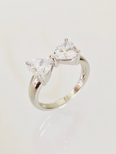 Anello in zirconi cubici trasparenti argento sterling 925 taglio fiocco tutte le taglie - Foto 4 di 12