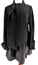 Diesel Women's Black Wool Blend Trench Coat ~ Modern Attached Scarf Size M Veuc*