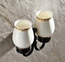 Oil Rubbed Bronze Wall Mount Bathroom Toothbrush Holders Double Ceramic Cups