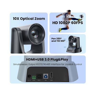 HDMI/USB PTZ Camera 10X Optical Zoom 60fps 1080P Video Conference