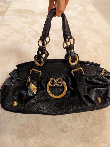 Dolce & Gabbana D&G DG Logo Leaf Leather Tote Bag Women Black Genuine - Picture 2 of 8