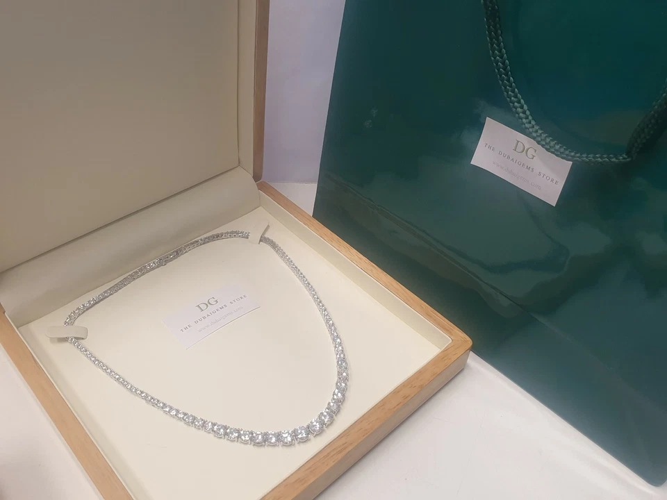 Colar de tênis graduado diamante criado com acabamento em ouro branco ideia de presente dos namorados - Imagem 3 de 4