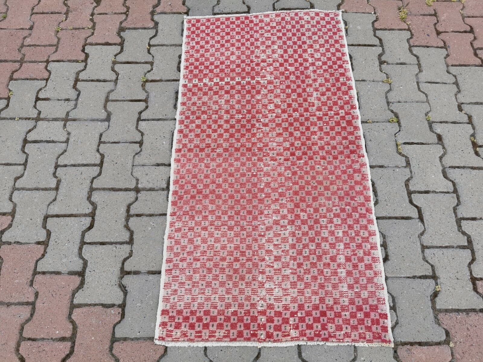 Red Rug, Turkish Red Rug, Handmade Rug, Red Carpet, Decorative Rug,Checkered Rug