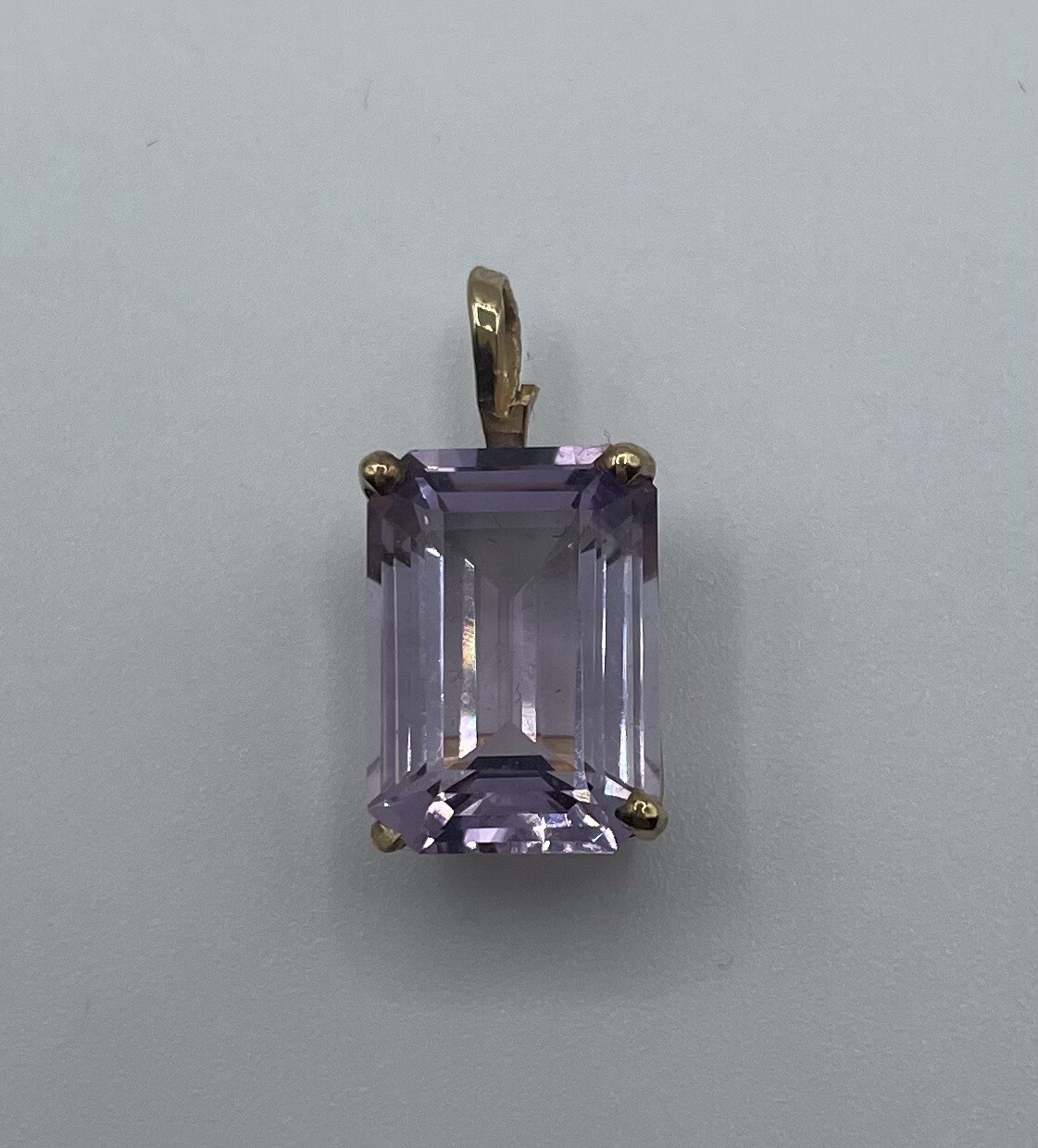 10k Solid Yellow Gold Amethyst Rectangle Pendant - image 1