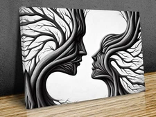 Couple facing each other Dali style mounted canvas print ready to hang