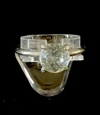 Vintage Silvertone With Cubic Zirconia Mounted Stone Engagement Ring Size 6.5