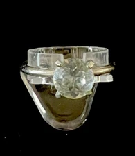 Vintage Silvertone With Cubic Zirconia Mounted Stone Engagement Ring Size 6.5 