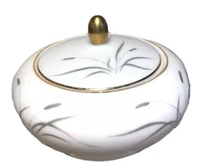 MIKASA Covered Sugar Bowl Dusk Pattern 8175 Gray Cattails Leaves Design Japan