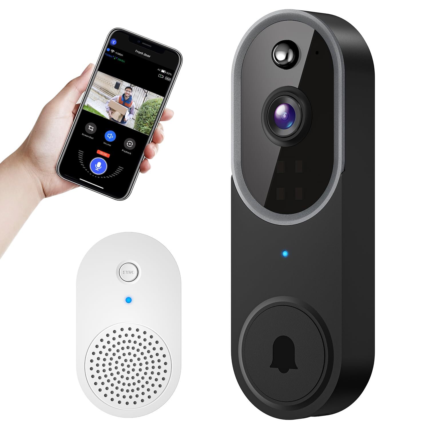 Smart WiFi Video Doorbell with Night Vision & 2-Way Audio Wireless Camera