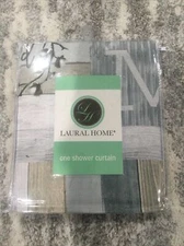Laural Home NEW Loving Home Fabric Shower Curtain 70x72” Gray/White (MRSP $89)