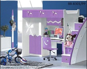 pink bunk bed with desk