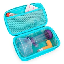 CM Asthma Inhaler Case Fits Spacer, Mask and Accessories, Turquoise Case Only
