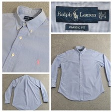 Ralph Lauren Classic Fit Shirt Men's 16 Blue Check Button Down Long Sleeve