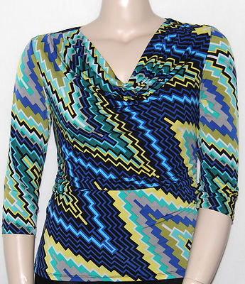 NEW Style & Co. Petite LARGE 3/4 Sleeve Graphic-Print Cowl-Neck Top CHEVRON STEP