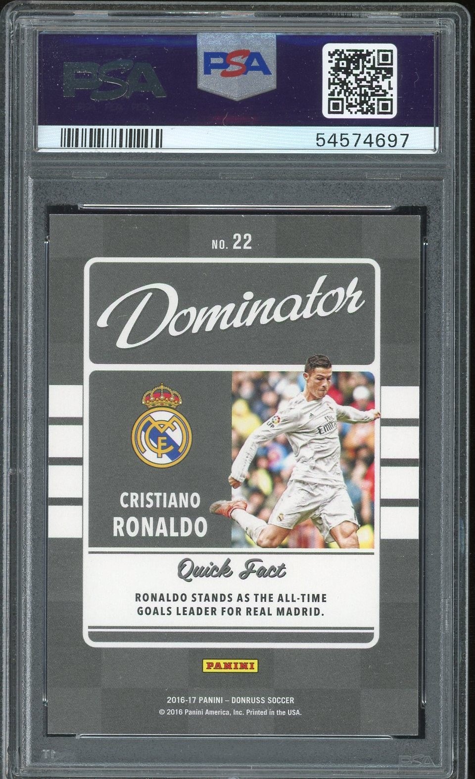 Cristiano Ronaldo 2016 Panini Donruss Dominators Gold #22 PSA 10 GEM MINT view 2