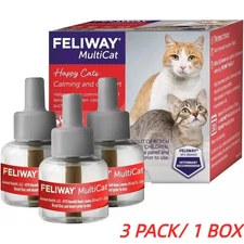 FELIWAY MultiCat Calming Pheromone 30-Day Refill - 3 Pack/1 Box - 48ml Each
