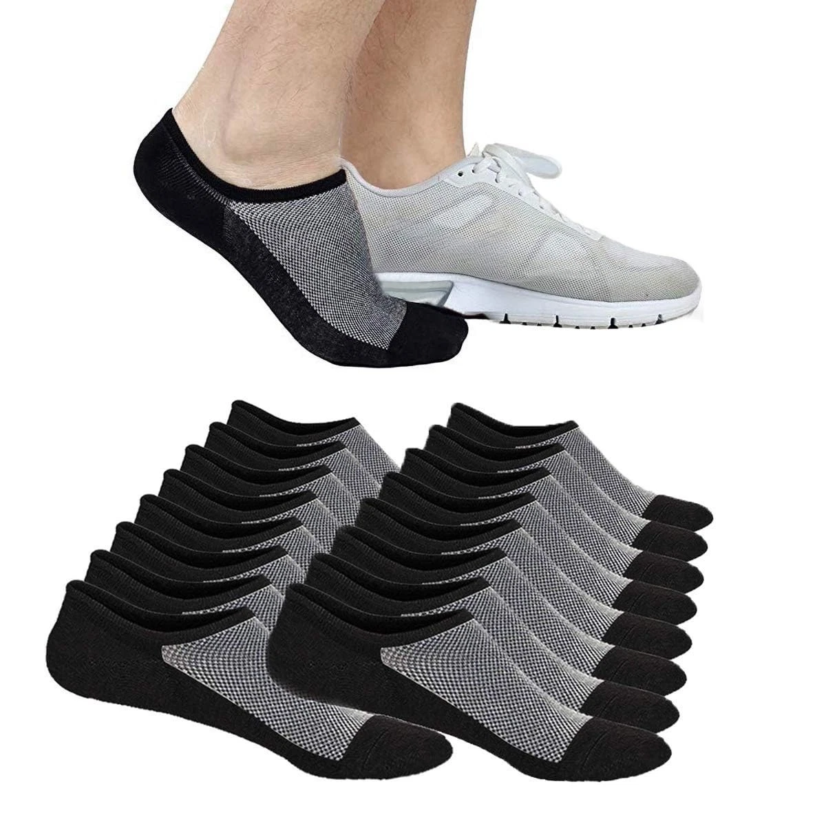 Faustine No Show Socks Ankle Low Cut for Small-Medium, 8 Pairs (Black)