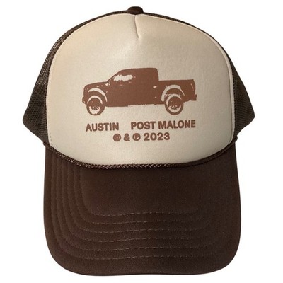 Post Malone Austin 2023 Tour Trucker Hat Brown Cream Otto Snapback Cap Mens OSFM