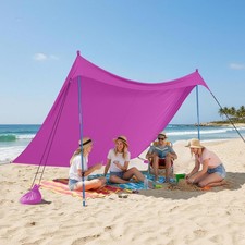 CROWN SHADES 7x7 Beach Tent Sun Shelter 2 Poles, Purple  Easy to Setup Beach...