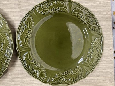 JC Penney Home Amberly Olive Green Embossed Dinner Plates Set Of 4