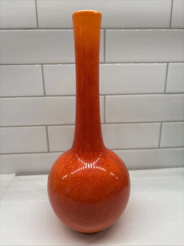 MCM ROYAL HAEGER art Pottery - Orange speckled  10" long neck Vase