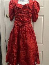Vintage 80  s Puffy Sleeve Drop Waist Bow Party Red Prom Formal Vintage 5