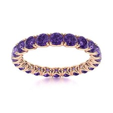 Round Amethyst Stone 925 Silver Full Eternity Statement Daughter New Ring