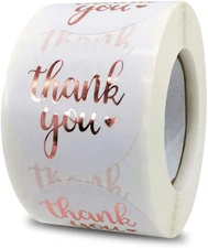 1.5 Inch Rose Gold Thank You Stickers Roll, 500 Pcs - Labels, Envelope Seals, We