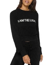 Spiritual Gangster FAB! Light Melody Crew I Am The Light Plush Black Sweater  XS