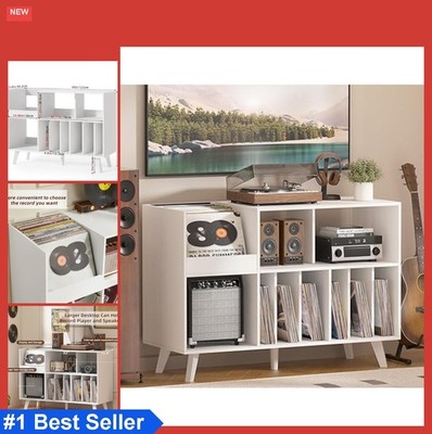 Record Player Stand 48 Inch 6 Shelves Wood Vinyl Storage Holds 450 Albums