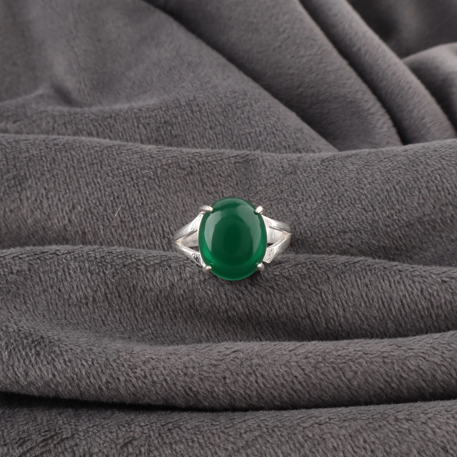 925 Silver Oval Green Onyx Cab Wife Boho Band Statement Anniversary Ring Jewelry image 1