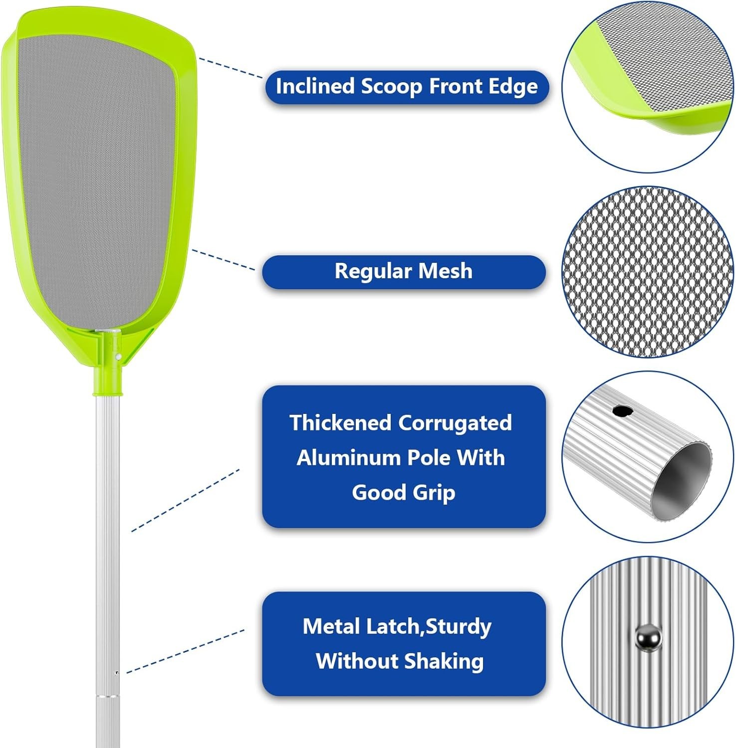 72 Inch  Pool Skimmer Net with Adjustable Aluminum Pole for Easy Cleanup