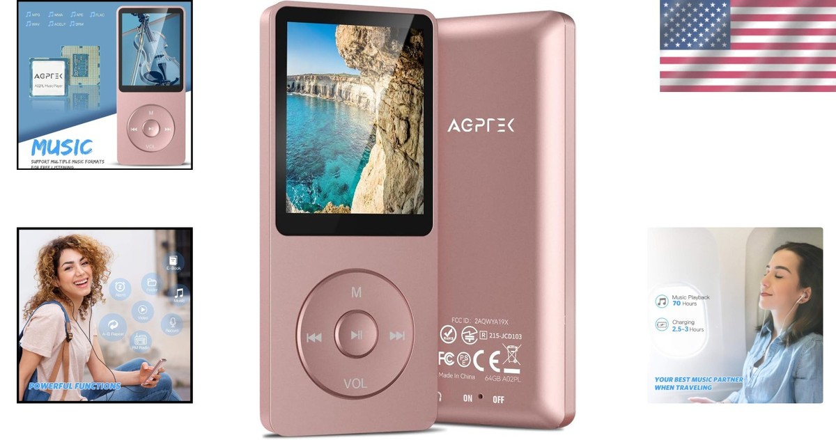 Elegant Rose Gold 64GB MP3 Player - Long Battery Life & Easy