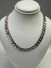 Men's Flat Miami Cuban Link Chain Solid 925 Sterling Silver 8mm Thick Italy Made