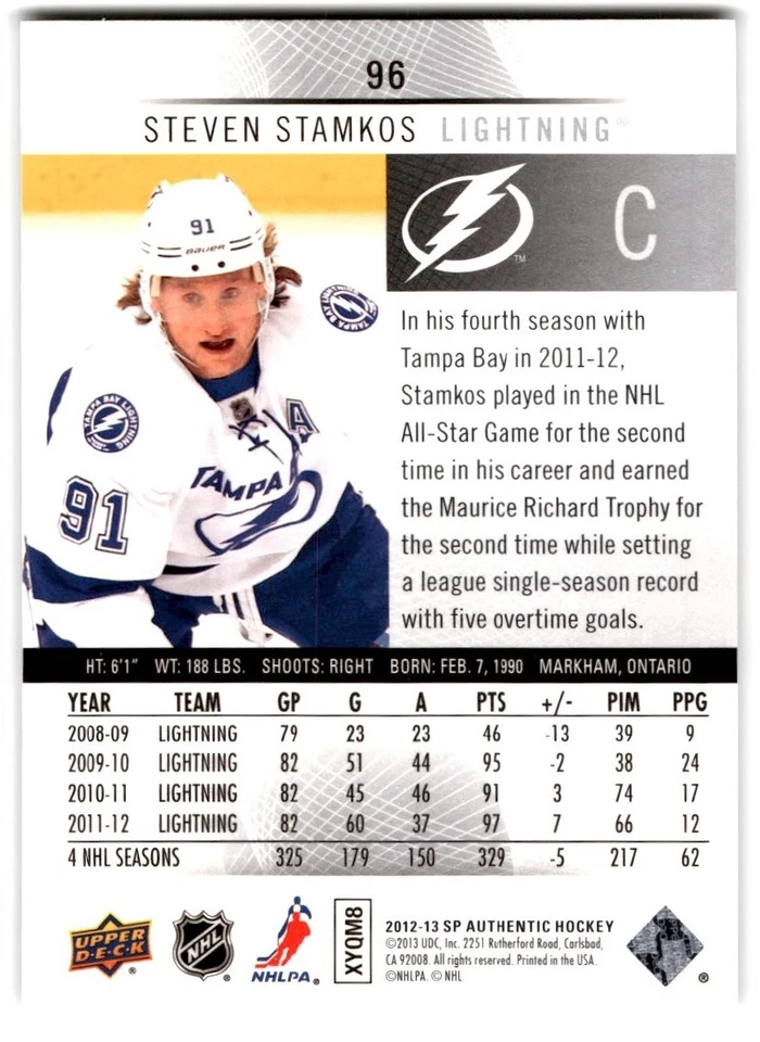 Steven Stamkos 2012-13 SP Authentic #96 Tampa Bay Lightning - Image 2 of 2