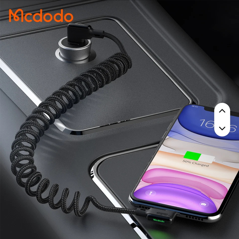 Mcdodo 90 Right Angle Data Coiled 3A Fast Charging Cable for iPhone 14 13 12 11 - Image 3 of 4