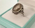 Estate Antique Art Nouveau Silver Ornate Floral Leaf Smoky Quartz Ring Sz 7