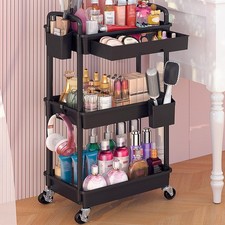 Goovilla Rolling Makeup Organizer Cart with Removable Drawer, 3 3 Tier, Black 