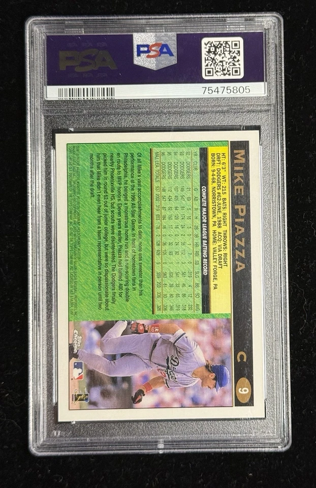 1997 Topps Chrome #9 Mike Piazza Signed Dodgers Mets PSA AUTO - Image 2 of 3