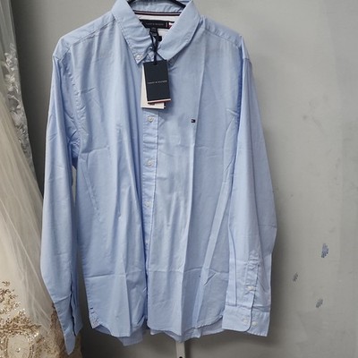 Tommy Hilfiger Light Blue Woven Cotton Button-Down Shirt Solid XL Long Sleeve