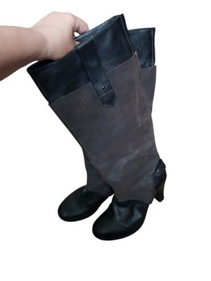 VTG Rare Zeha Berlin Black Leather Mid Calf Heeled Boots Urban Classics Sz 40