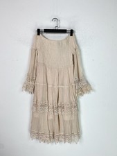 Guess Beige Lace Boho Off Shoulder Midi Dress Long Sleeve UK 6