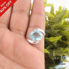 Valentines Deal 925 Silver Sky Blue Topaz Gemstone Band Birthday Ring Jewelry
