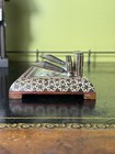 Vintage Persian Wooden Desk Organizer Inlaid Mosaic Art with Brass Pen Holders! — photo 9