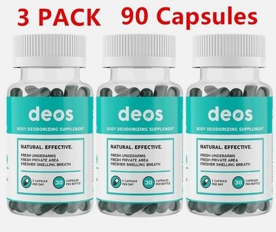3PACK DEOS Internal Deodorant Supplement   Full Body Deodorizer - (90 Capsules)